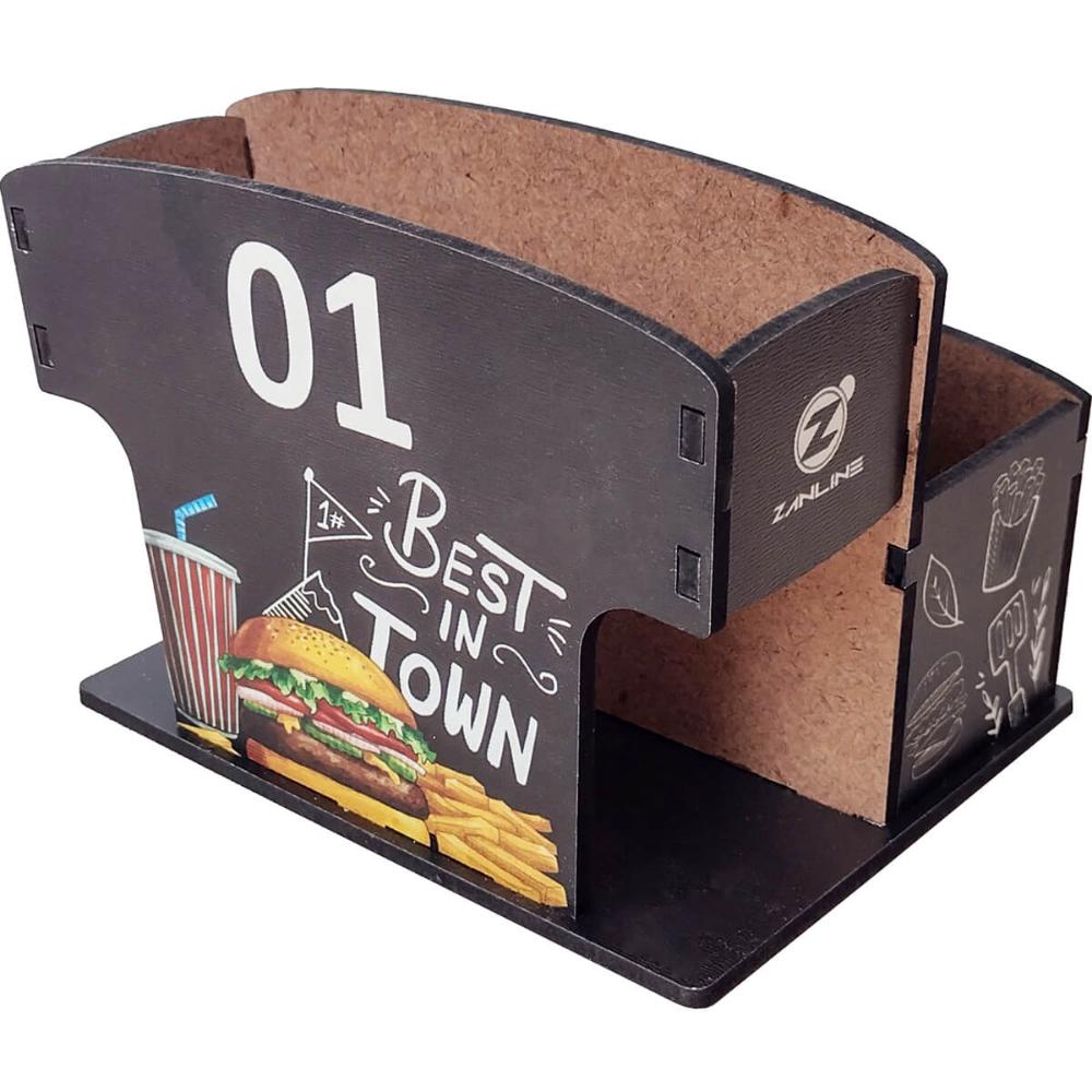 10 Porta Guardanapos e Sachês de Mesa em MDF Personalizados Burger para Lanchonete Zanline