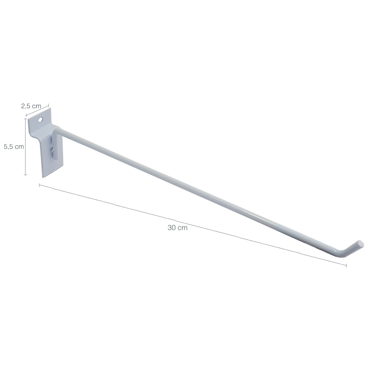 100 Expositores Canaletado 4,5mm Branco Gancho Cabide Loja 30cm