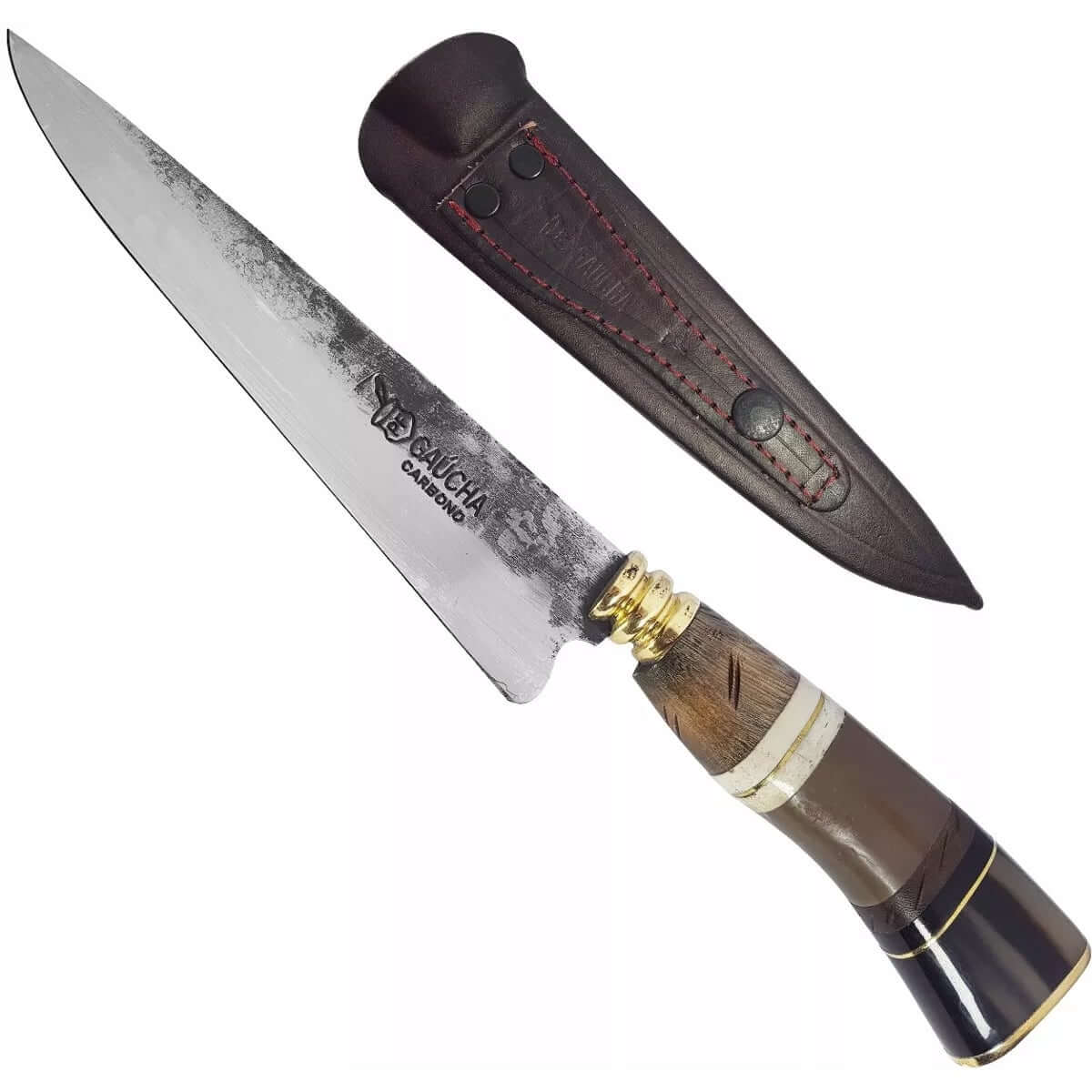 2 Facas Modelo Tesoura Nº7 Carbono Chifre e Pedra De Afiar