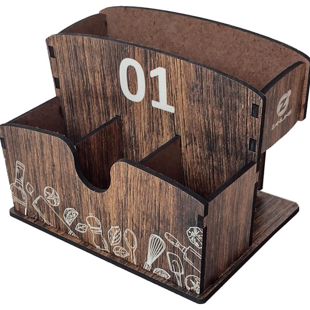 25 Porta Guardanapos e Sachês de Mesa MDF Restaurante 1 ao 25 Estampa Temperos Zanline