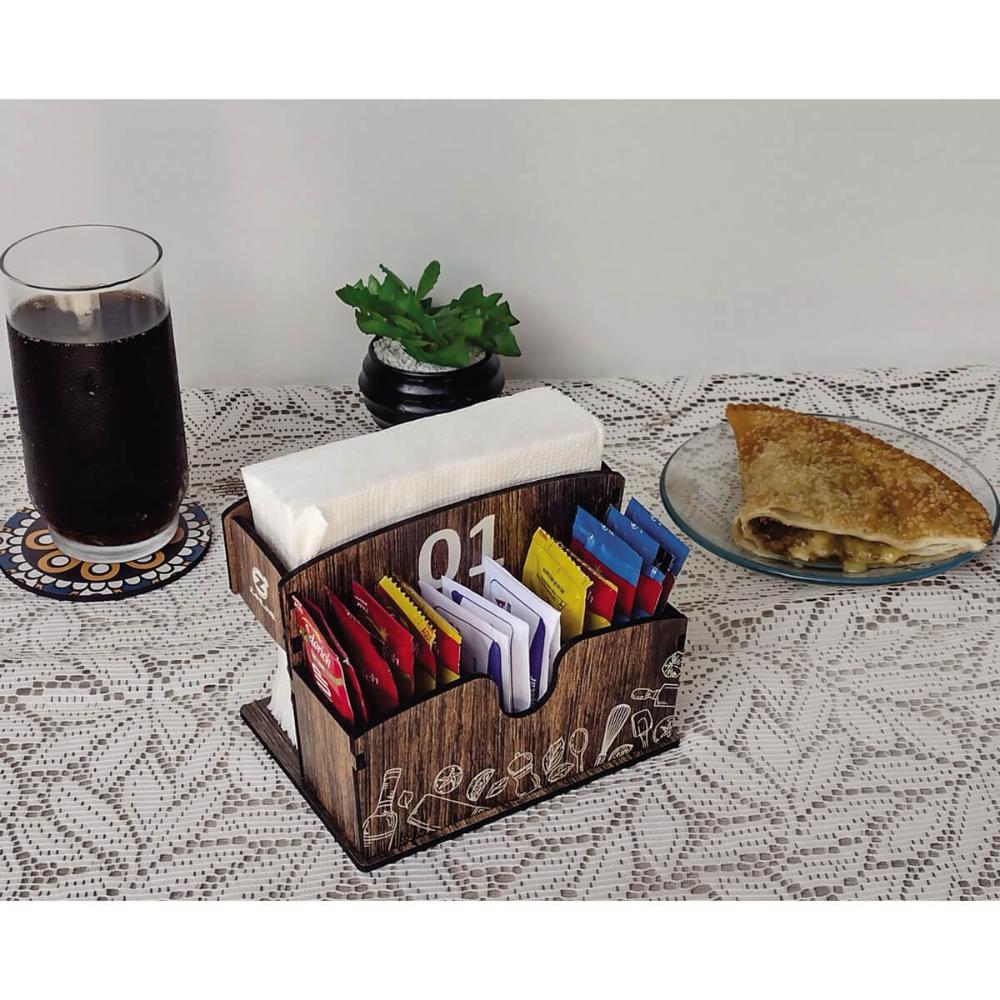 25 Porta Guardanapos e Sachês de Mesa MDF Restaurante 1 ao 25 Estampa Temperos Zanline
