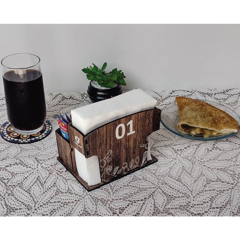 25 Porta Guardanapos e Sachês de Mesa MDF Restaurante 1 ao 25 Estampa Temperos Zanline
