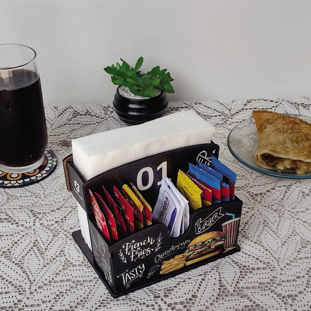 25 Porta Sachês Guardanapos Burger MDF para Restaurantes Bares Lancherias 01 ao 25 Zanline
