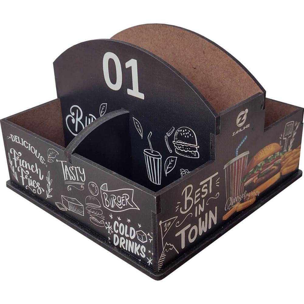 25 Suportes Porta Guardanapos e Sachês de Mesa MDF Burger para Lanchonete 1 ao 25 Numerados