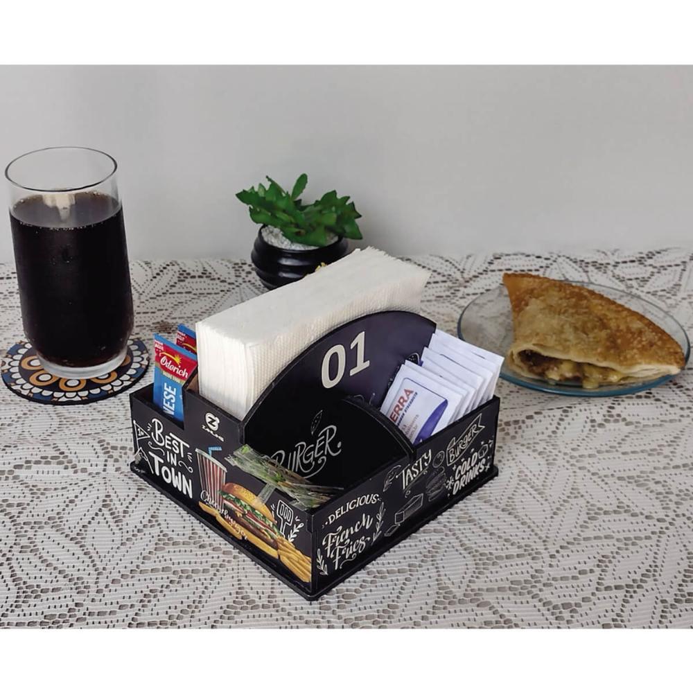 25 Suportes Porta Guardanapos e Sachês de Mesa MDF Burger para Lanchonete 1 ao 25 Numerados