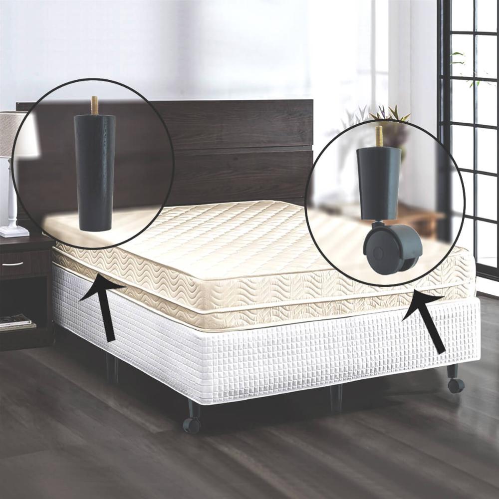 5 Pés Para Móveis Cama Box Casal Pé Palito 2 Rodízio Tabaco