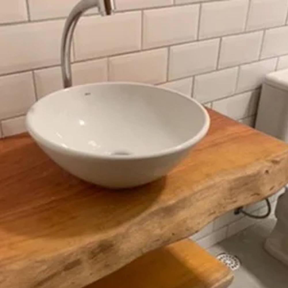 Bancada Rústica de Madeira 98x33x5cm para Cuba Banheiro Lavabo Retrô Maciça