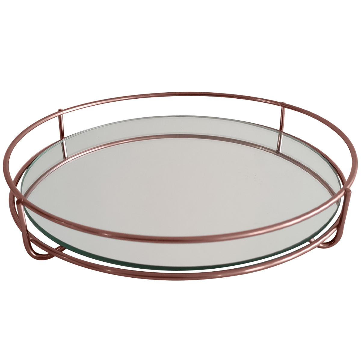 Bandeja Decorativa 21cm Bandeja Redonda Espelhada Pequena Rose Gold