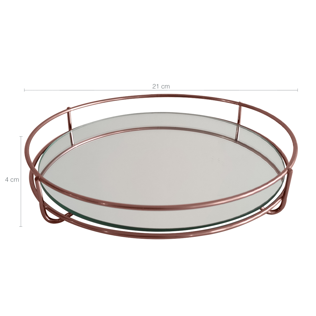 Bandeja Decorativa 21cm Bandeja Redonda Espelhada Pequena Rose Gold