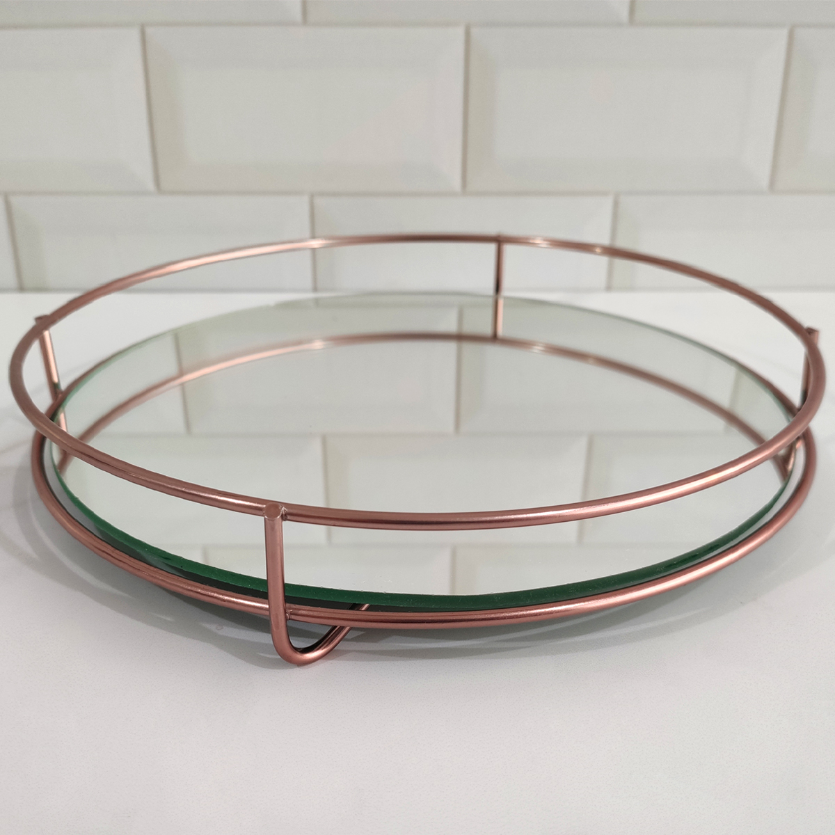 Bandeja Decorativa 21cm Bandeja Redonda Espelhada Pequena Rose Gold