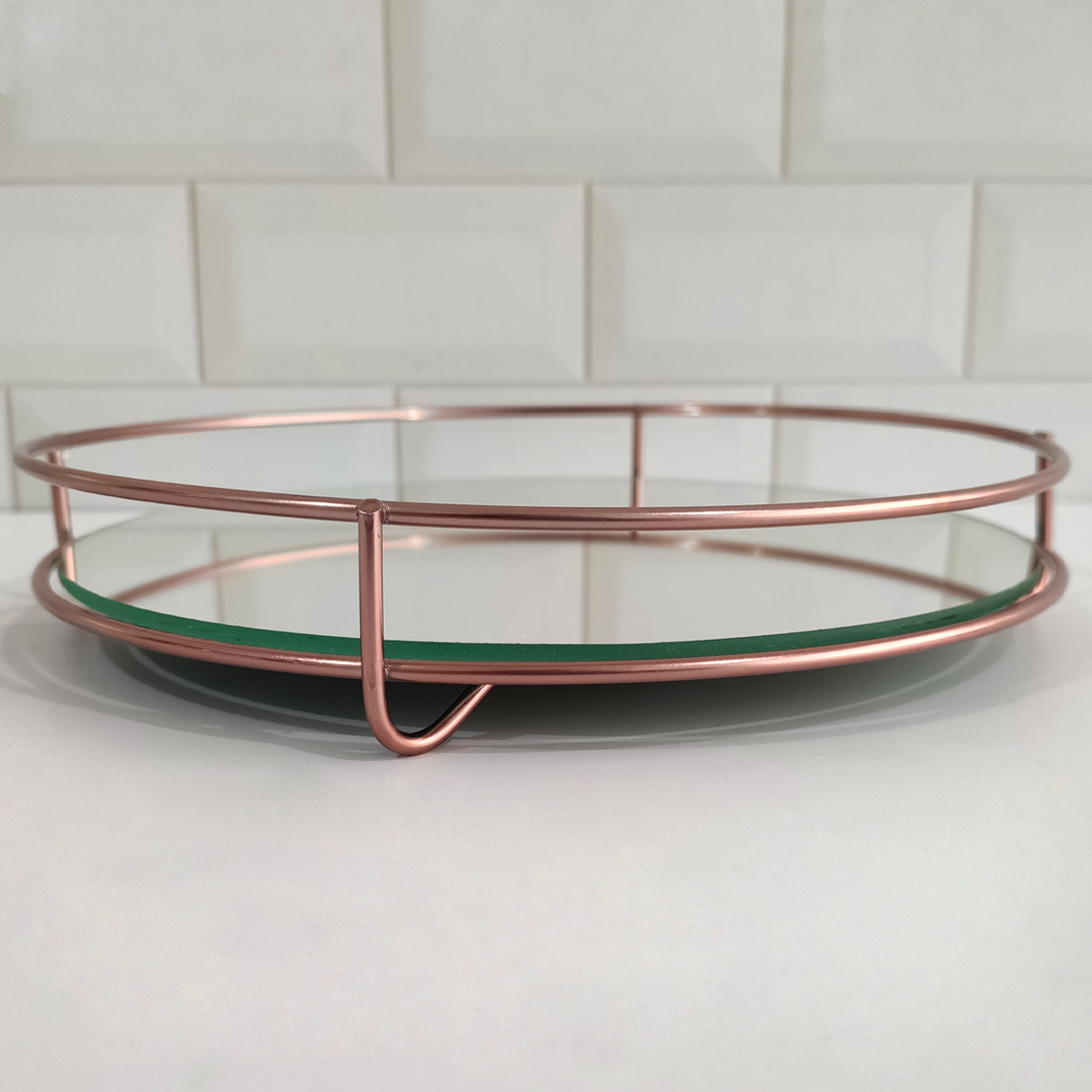 Bandeja Decorativa 21cm Bandeja Redonda Espelhada Pequena Rose Gold