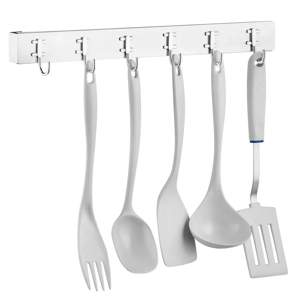 Barra Magnética Imã 40cm Com 6 Ganchos Multiusos Para Facas e Utensílios Aço Inox