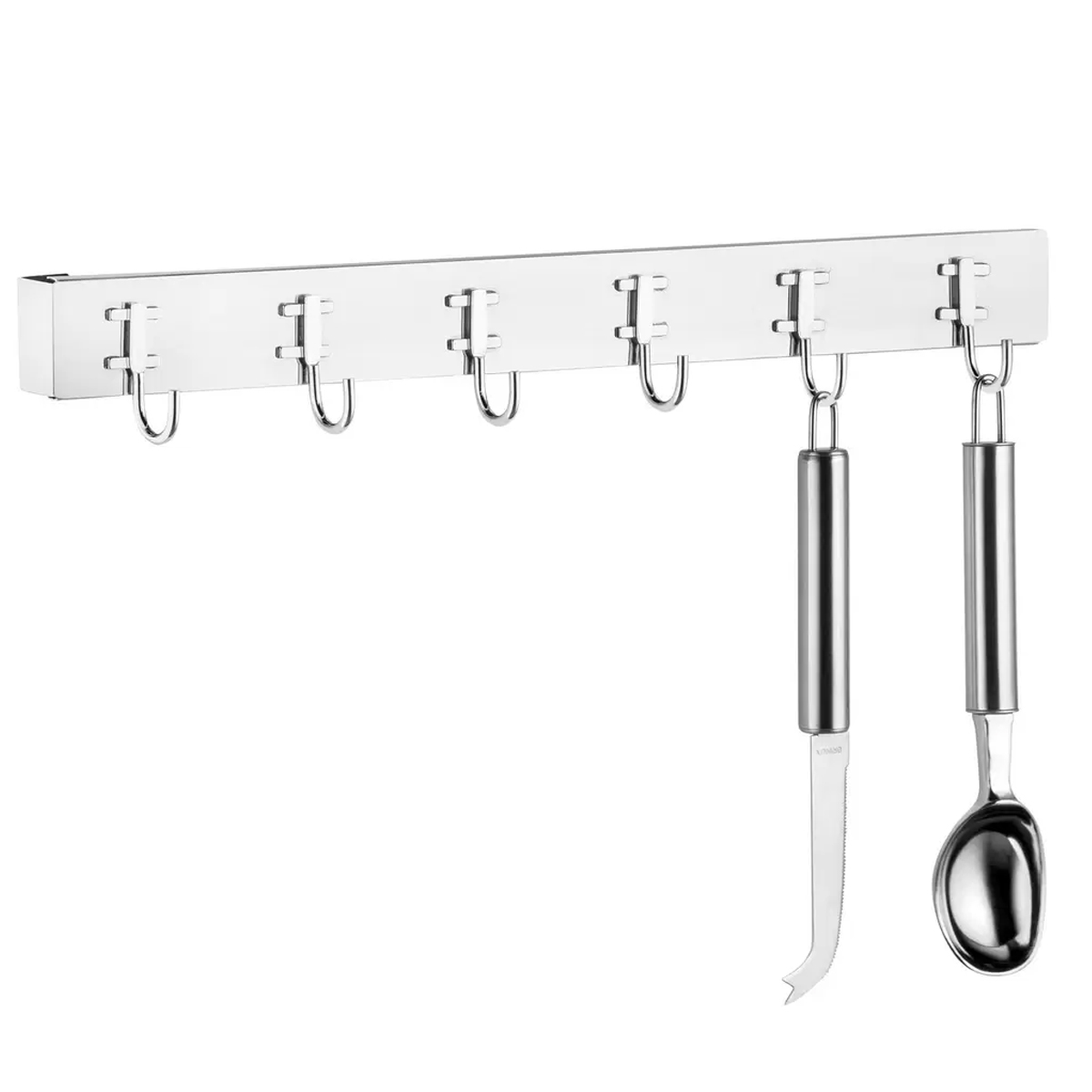 Barra Magnética Imã 40cm Com 6 Ganchos Multiusos Para Facas e Utensílios Aço Inox