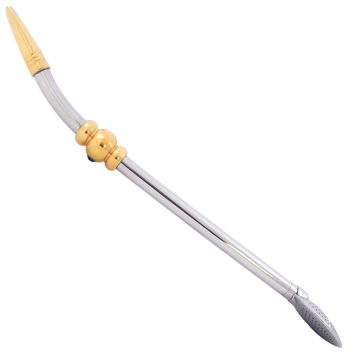 Bomba 25cm Chimarrão Terere Banhada Ouro 18k Com Pedra Verde