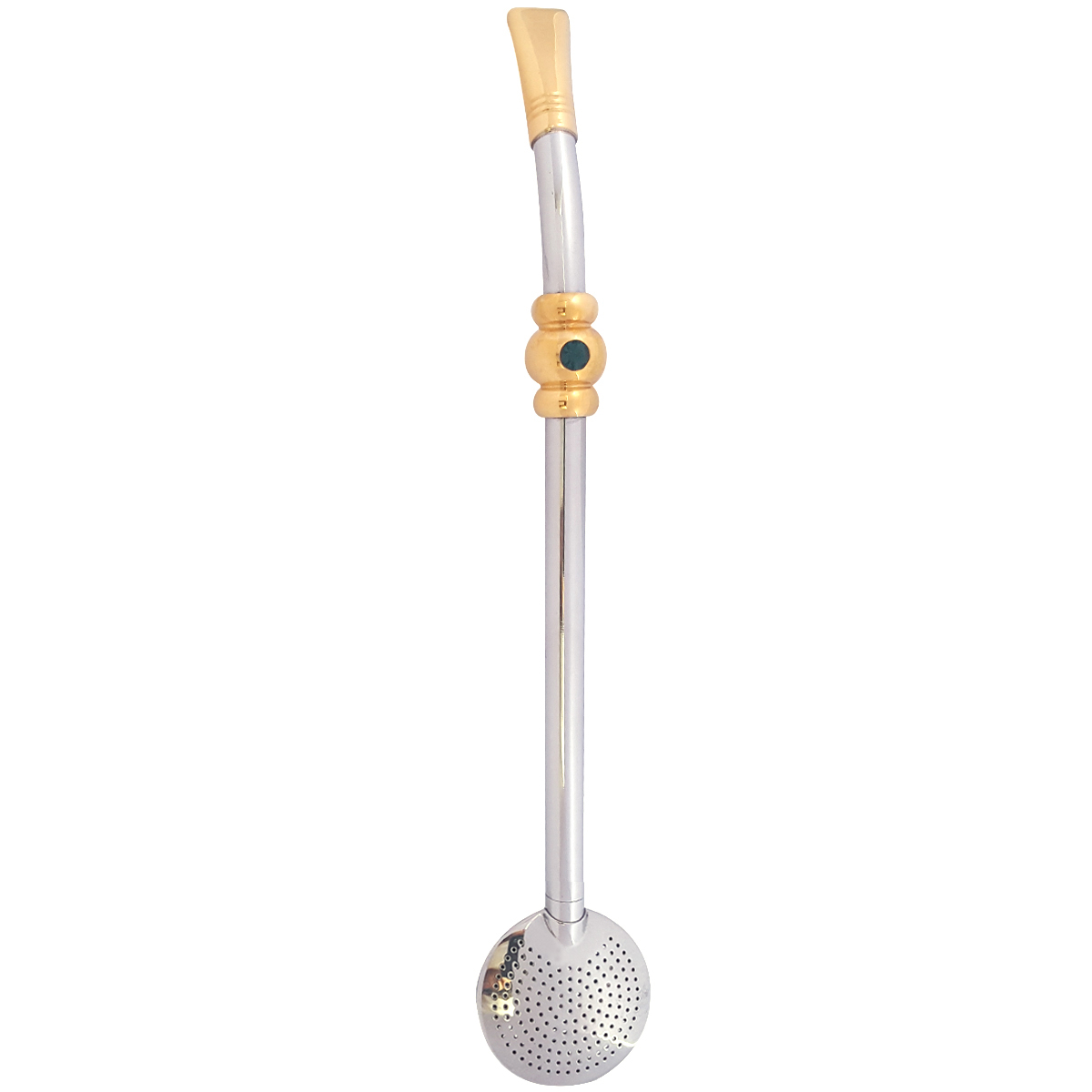 Bomba 25cm Chimarrão Terere Banhada Ouro 18k Com Pedra Verde