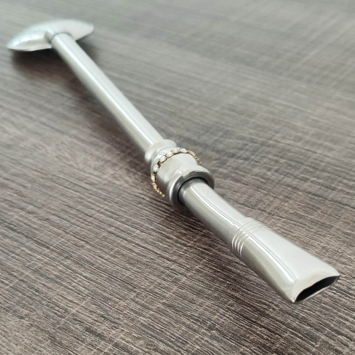 Bomba Chimarrão Inox Com Strass 23cm Bojo Tradicional Com Rosca