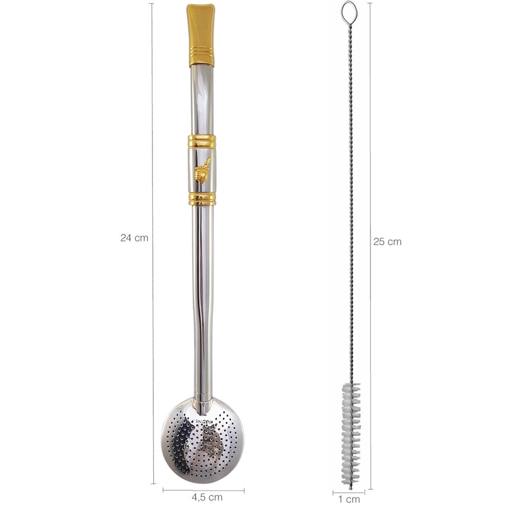 Bomba Chimarrão Rosca Aço Inox 304 Ouro 18k Pingente Desenho Cavalo