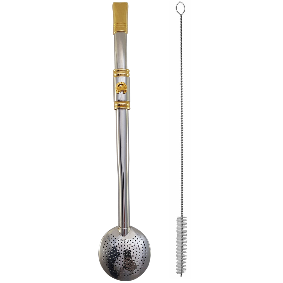 Bomba Chimarrão Rosca Aço Inox 304 Ouro 18k Pingente Desenho Ferradura