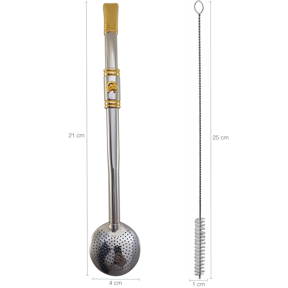 Bomba Chimarrão Rosca Aço Inox 304 Ouro 18k Pingente Desenho Ferradura