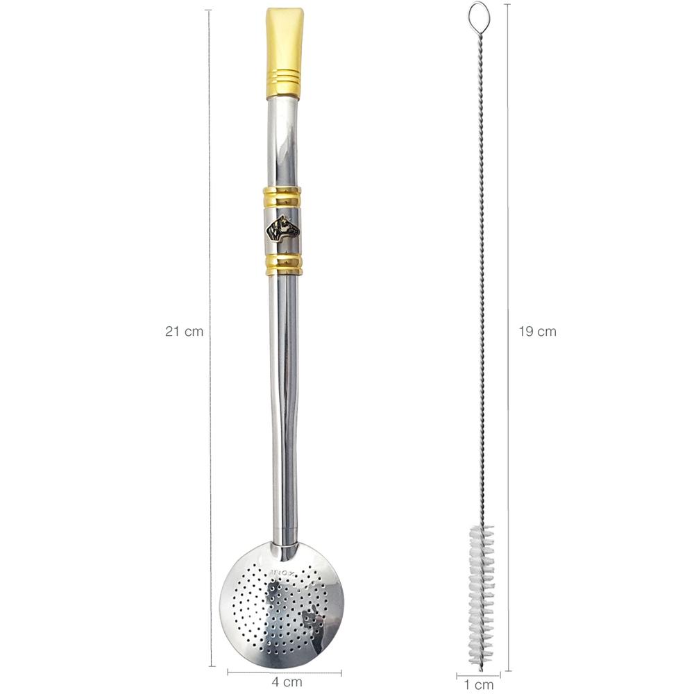 Bomba Chimarrão Rosca Aço Inox 304 Ouro 18k Pingente Desenho Nossa Senhora Aparecida Azul