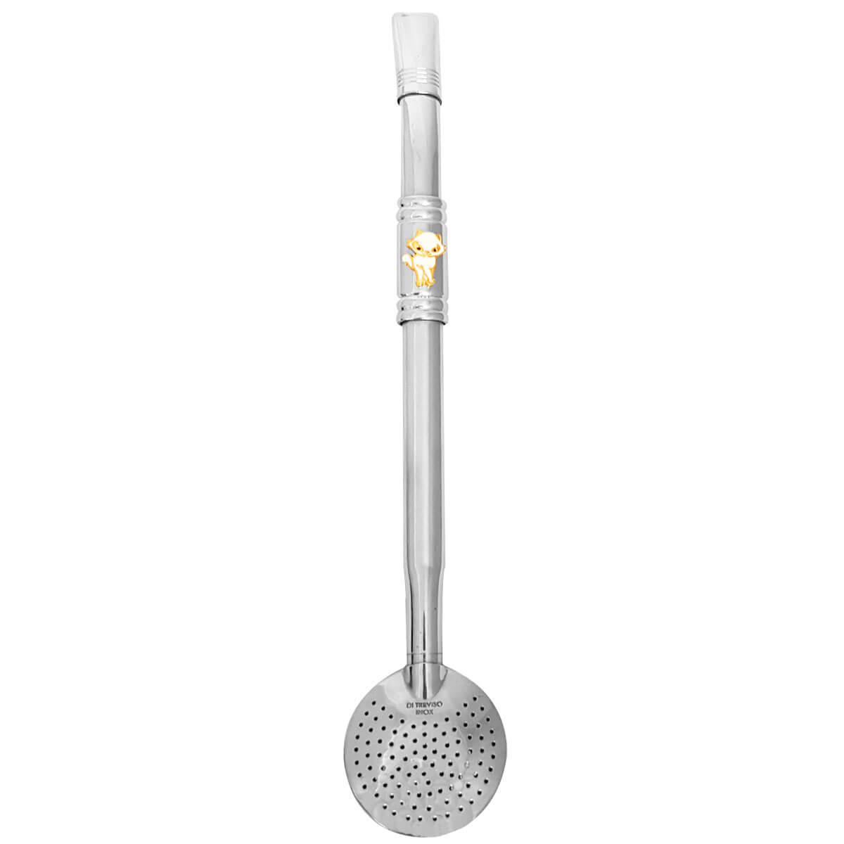 Bomba Chimarrão Tererê Aço Inox 23cm com Rosca e Anel com Pingente de Gato