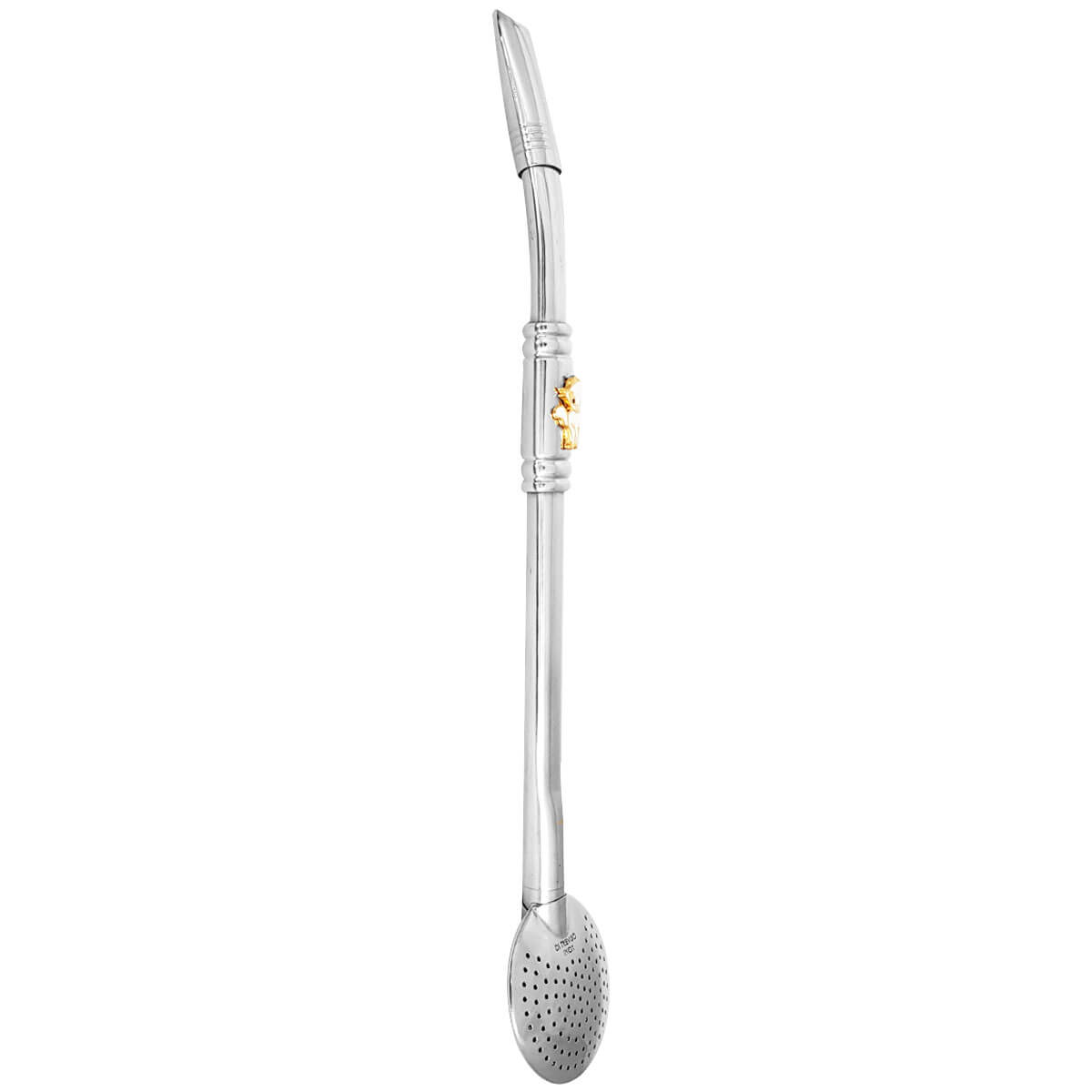 Bomba Chimarrão Tererê Aço Inox 23cm com Rosca e Anel com Pingente de Gato