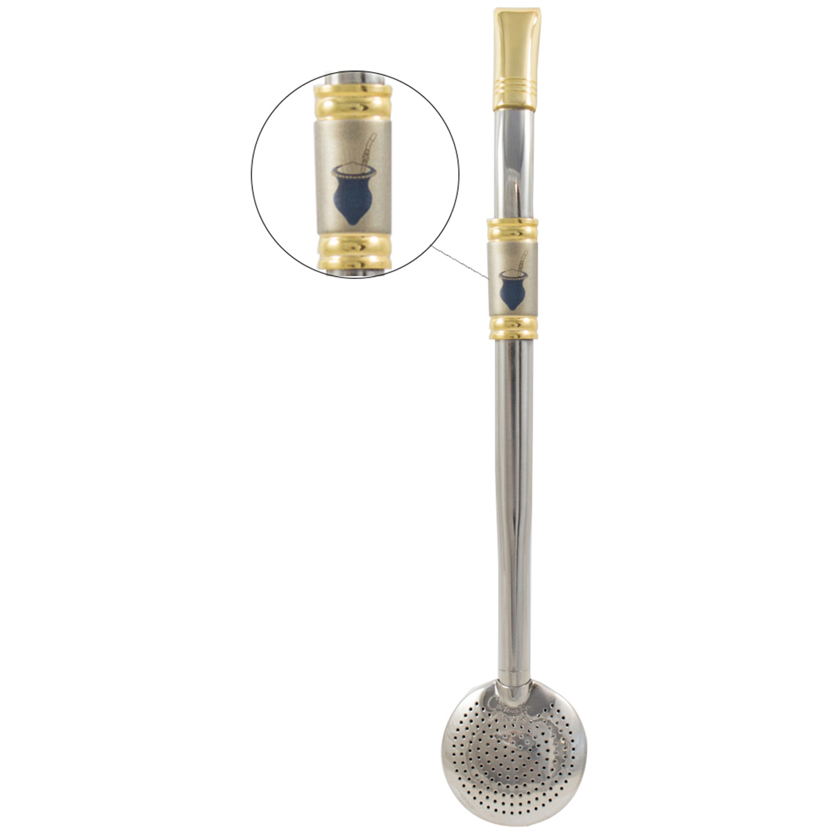 Bomba De Chimarrão Aço Inox Banho Ouro 18k Desenho Cuia