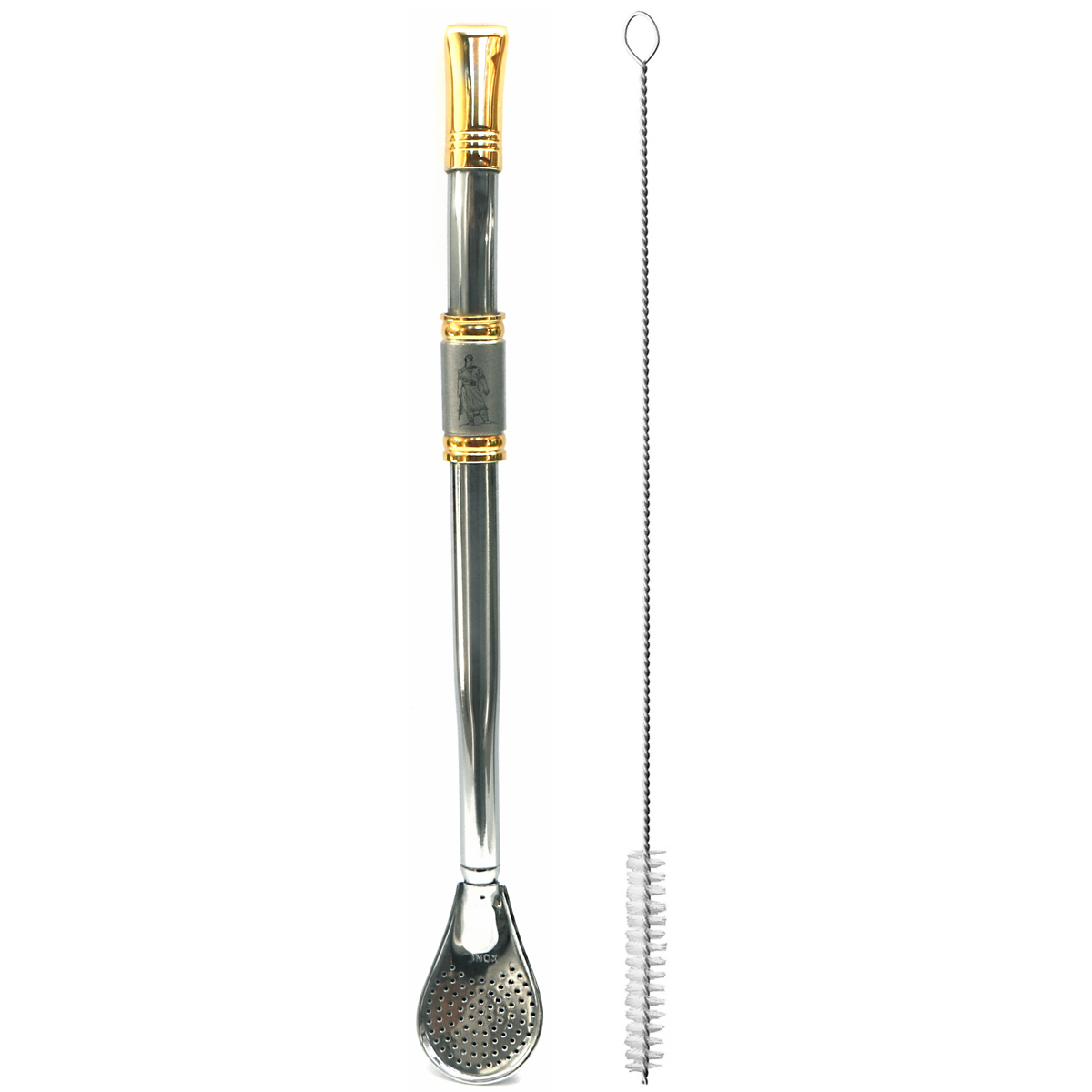 Bomba De Chimarrão Aço Inox Banho Ouro 18k Desenho Laçador