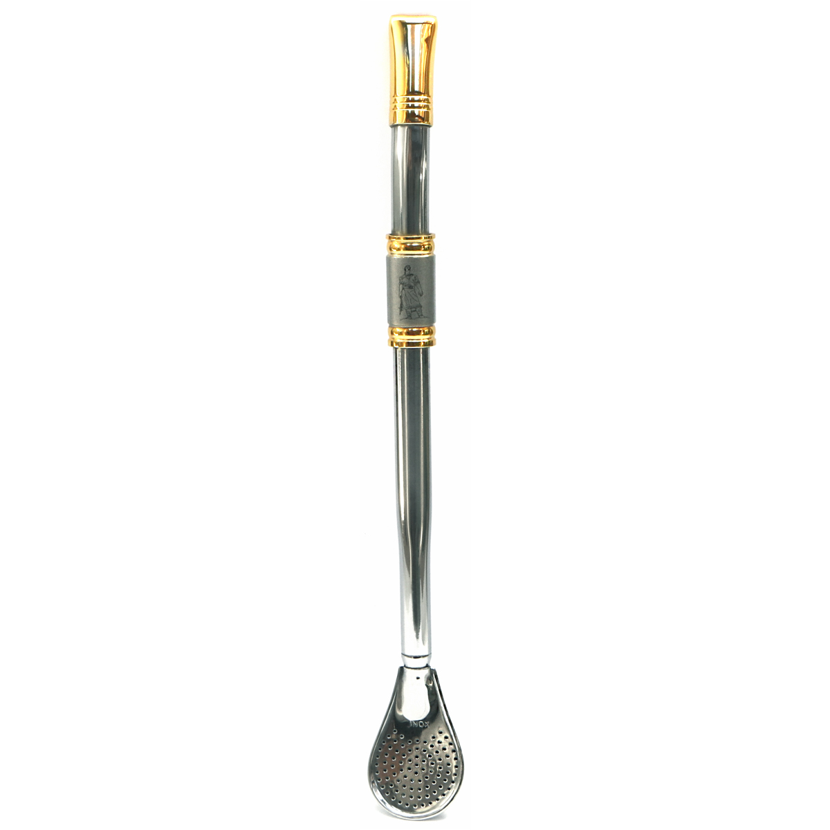 Bomba De Chimarrão Aço Inox Banho Ouro 18k Desenho Laçador