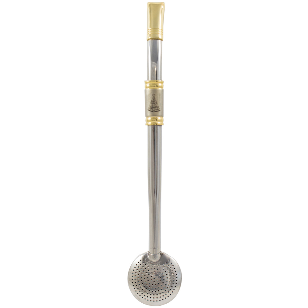 Bomba De Chimarrão Aço Inox Banho Ouro 18k Nossa Senhora Aparecida