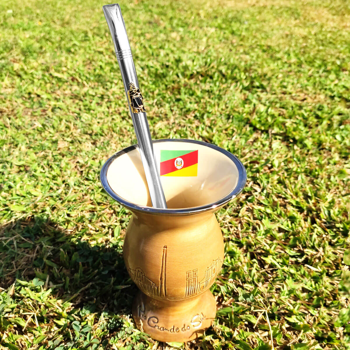 Bomba De Chimarrão Tereré Aço Inox 23cm Com Rosca Pingente Laçador