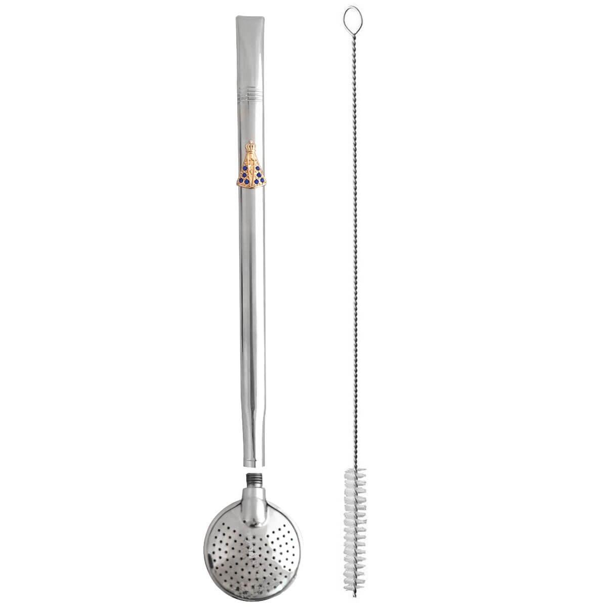 Bomba De Chimarrão Tereré Aço Inox 23cm Com Rosca Pingente Nossa Senhora