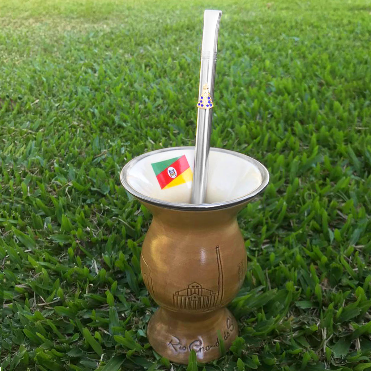 Bomba De Chimarrão Tereré Aço Inox 23cm Com Rosca Pingente Nossa Senhora