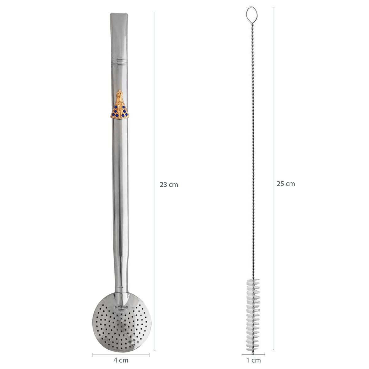 Bomba De Chimarrão Tereré Aço Inox 23cm Com Rosca Pingente Nossa Senhora