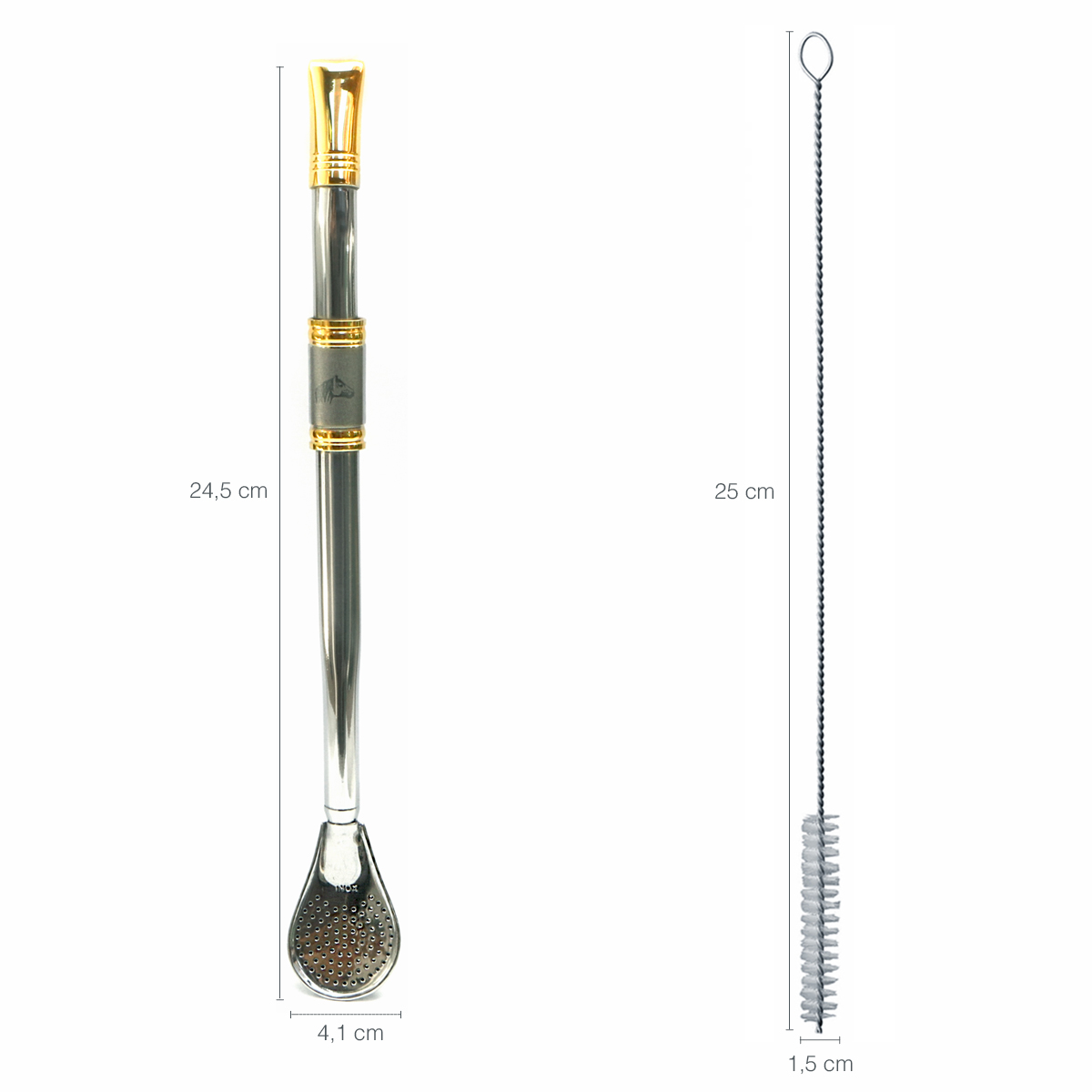 Bomba Para Mate Chimarrão ou Terere 24cm Inox Ouro 18k Pera Cavalo