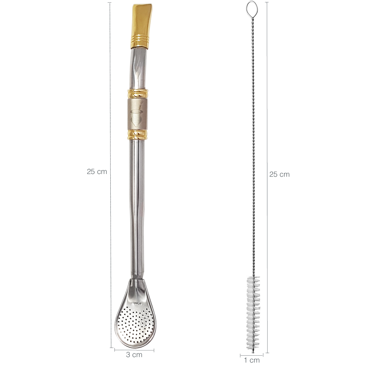 Bomba Para Mate Chimarrão ou Terere 24cm Inox Ouro 18k Pera Cuia