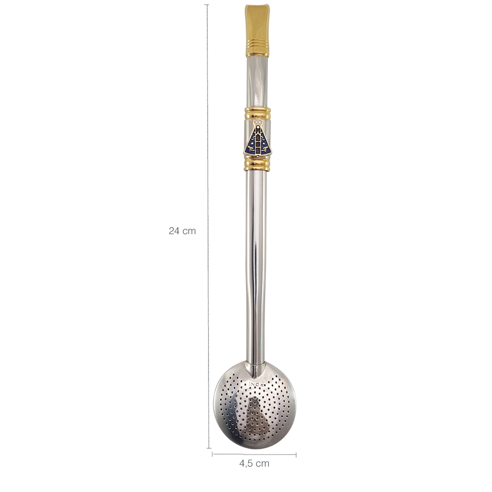 Bomba Pingente Chimarrão Aço Inox 304 Ouro 18k Inteira Brasão