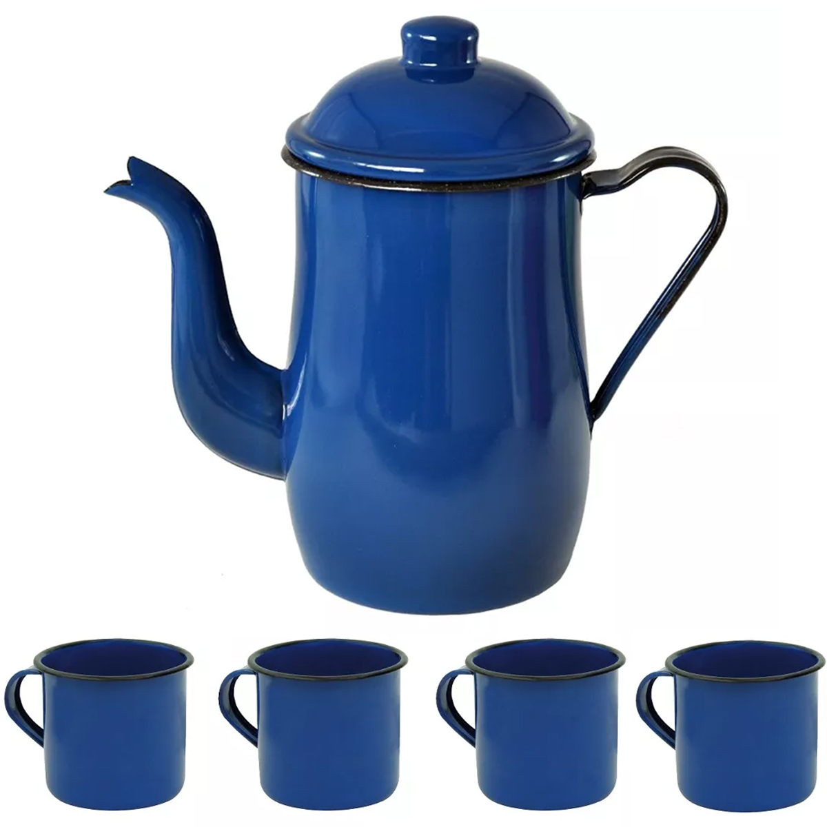Bule Café Esmaltado 1,25 Litros e 4 Xícaras 70ml Tradicional Azul