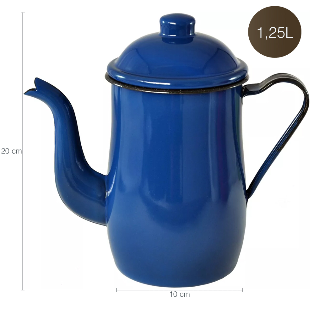 Bule Café Esmaltado 1,25 Litros e 4 Xícaras 70ml Tradicional Azul