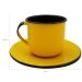 Caneca Esmaltada Xícara Com Pires Para Chá Café 180ml Amarelo