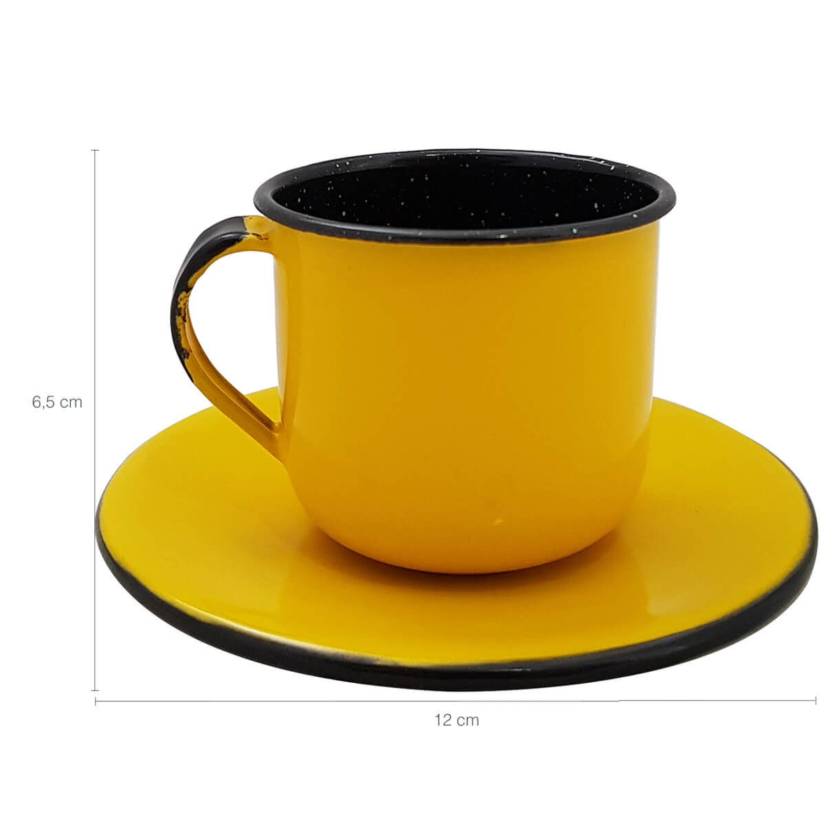 Caneca Esmaltada Xícara Com Pires Para Chá Café 180ml Amarelo