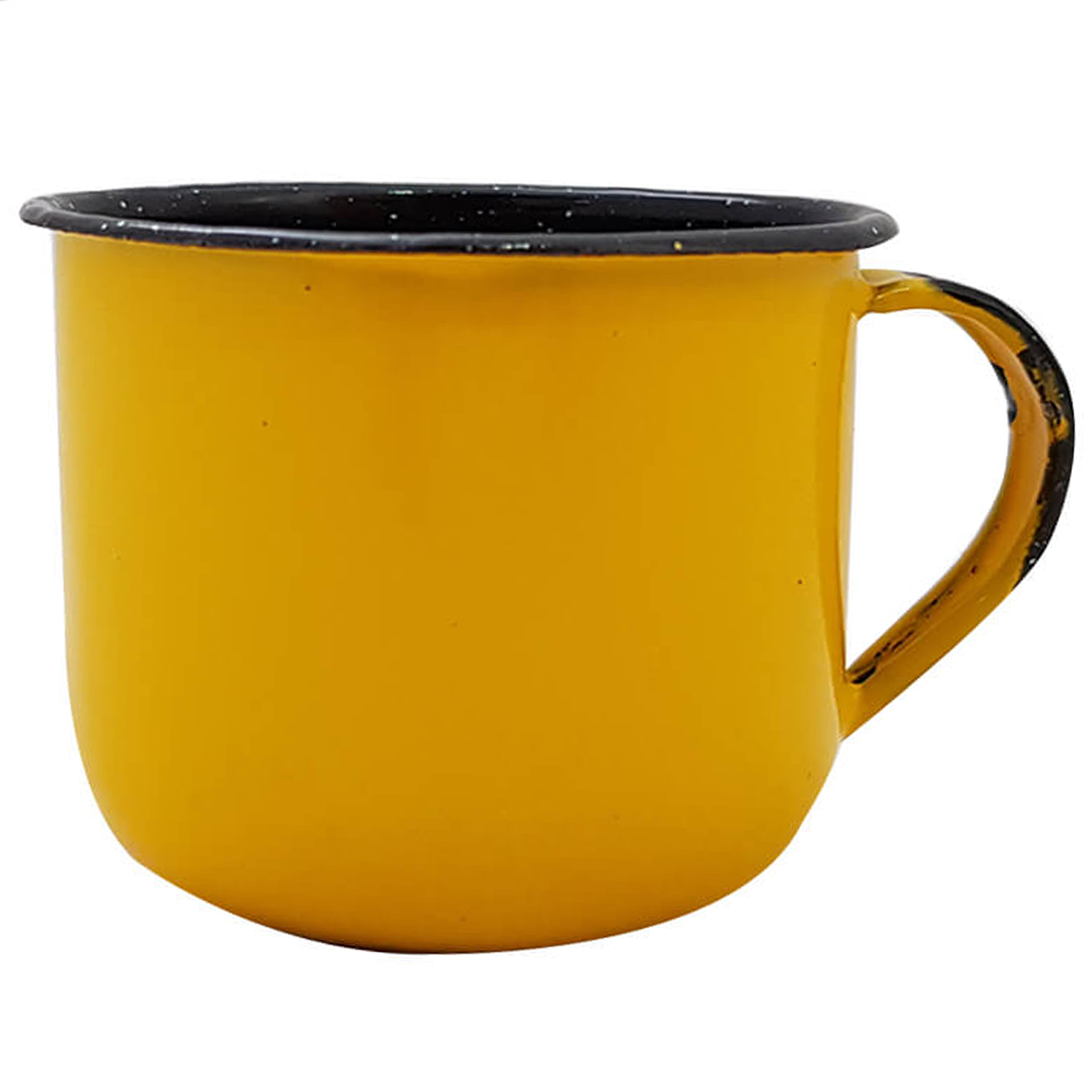 Caneca Esmaltada Xícara Com Pires Para Chá Café 180ml Amarelo