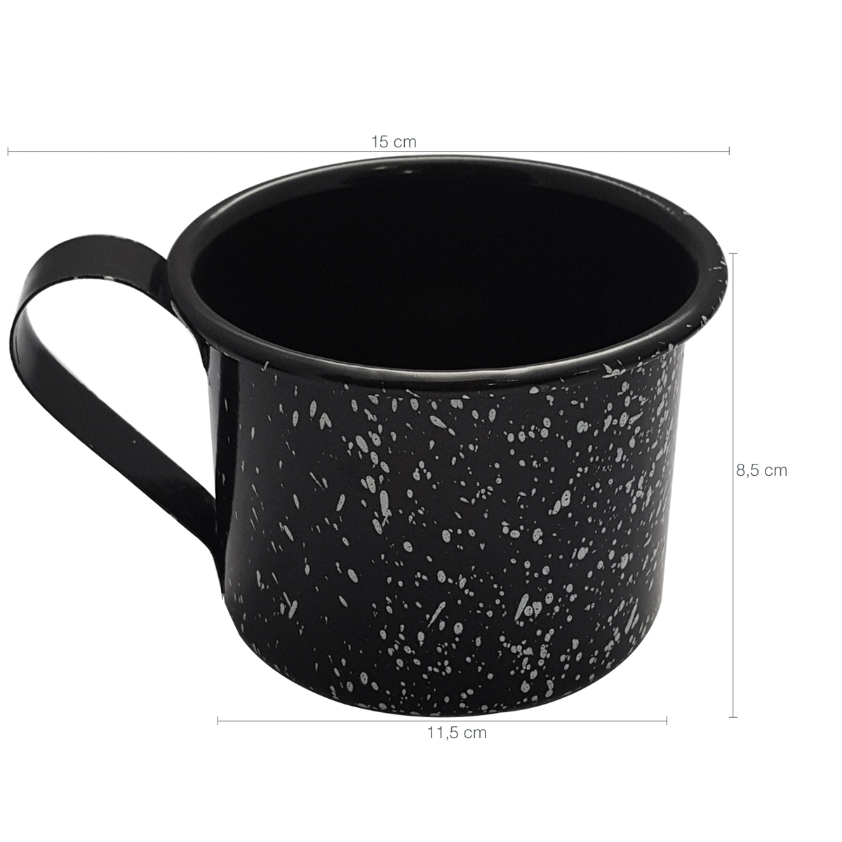 Caneca Xícara Agata Aço Esmaltado Leiteira Rustica 650ml Preta