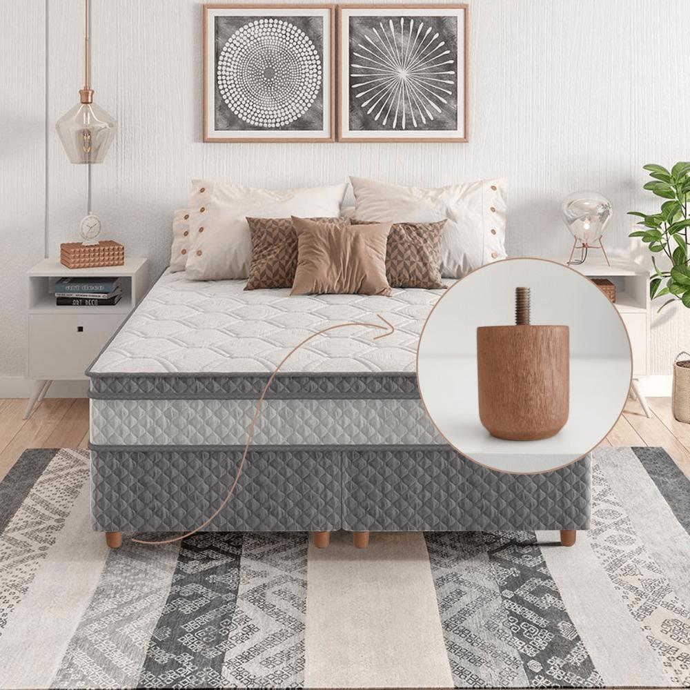 Conjunto 12 Pés Baixos para Cama Box de Madeira 5cm Cor Mel Solteiro Casal Queen King