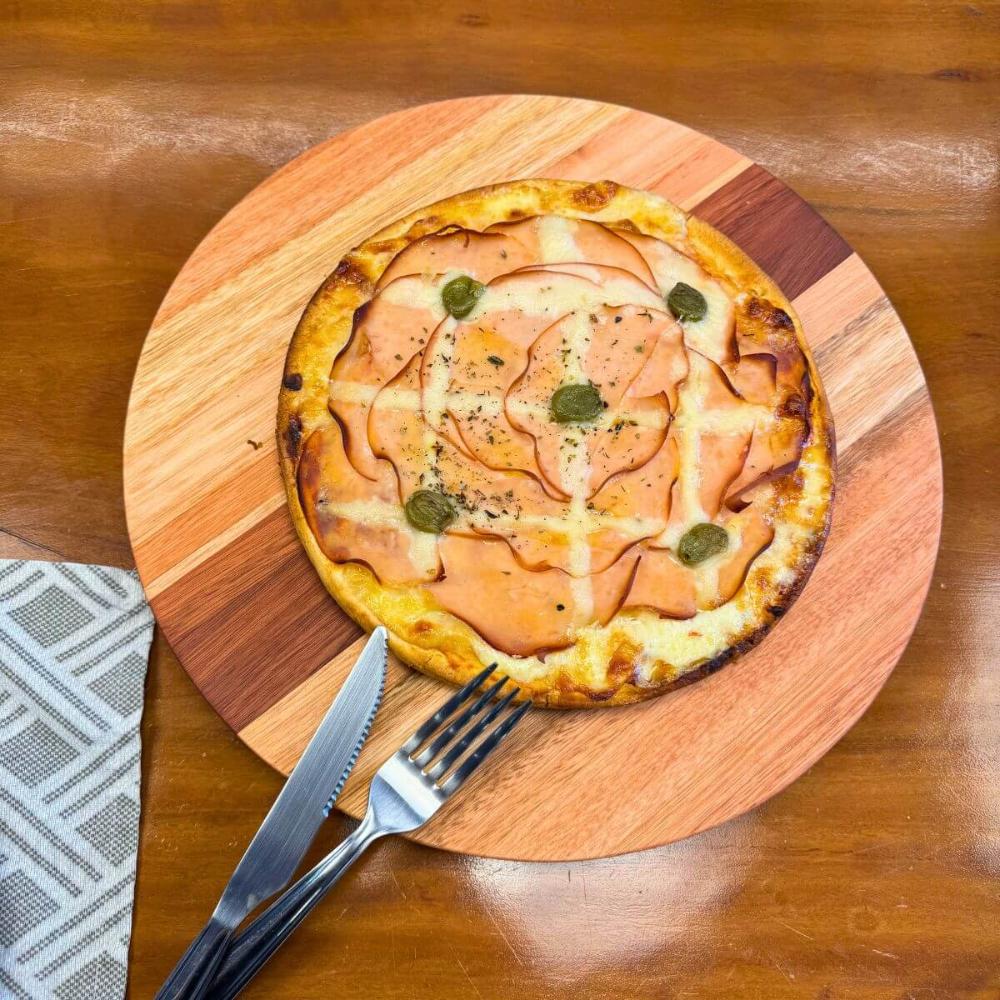 Conjunto 2 Tábuas de Madeira para Servir Pizzas Frios Petiscos 35cm e 38cm Redondas