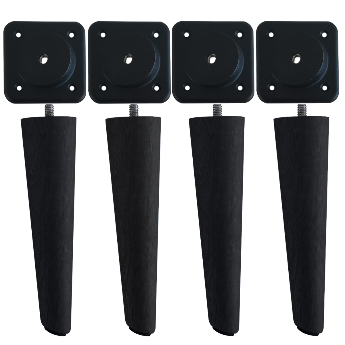Conjunto 4 Pés 17cm Torto Inclinado Madeira Preto Com Suporte Adaptador Preto