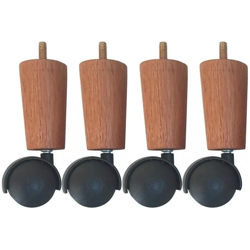 Conjunto 4 Pés para Cama Box Casal com Rodizio para Moveis Box Solteiro 13cm Dimader Mel