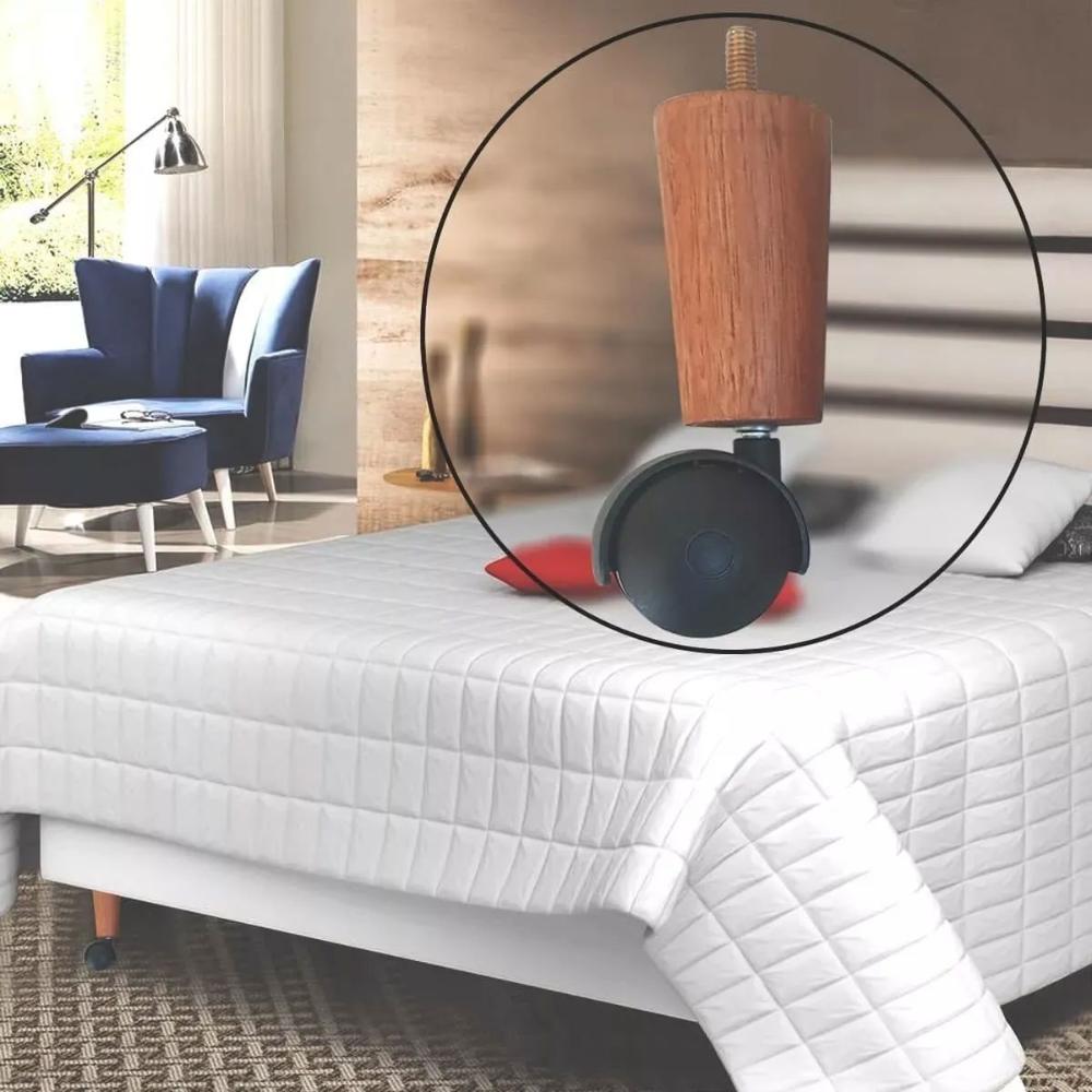 Conjunto 4 Pés para Cama Box Casal com Rodizio para Moveis Box Solteiro 13cm Dimader Mel