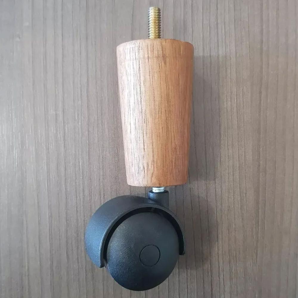 Conjunto 4 Pés para Cama Box Casal com Rodizio para Moveis Box Solteiro 13cm Dimader Mel