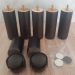 Conjunto 5 Pés de Madeira para Cama Box Casal Fixos 2 Rodízios 12cm Tabaco Modelo Copo Pretos